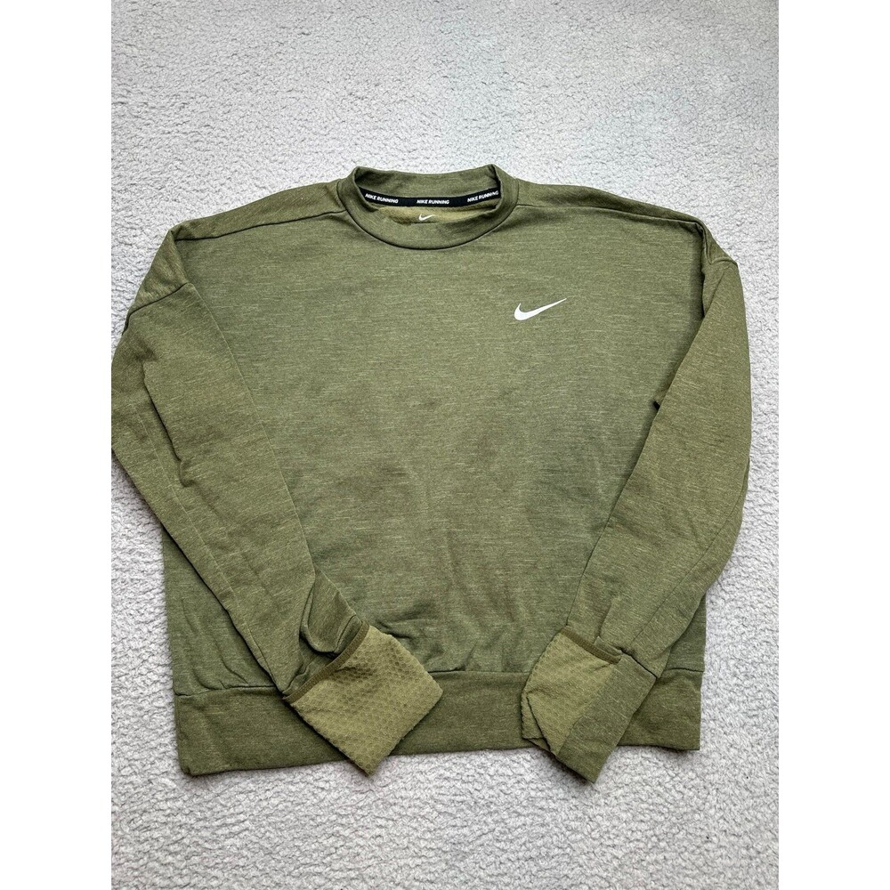 Nike crewneck running crop shirt small olive green thumb holes athleisure